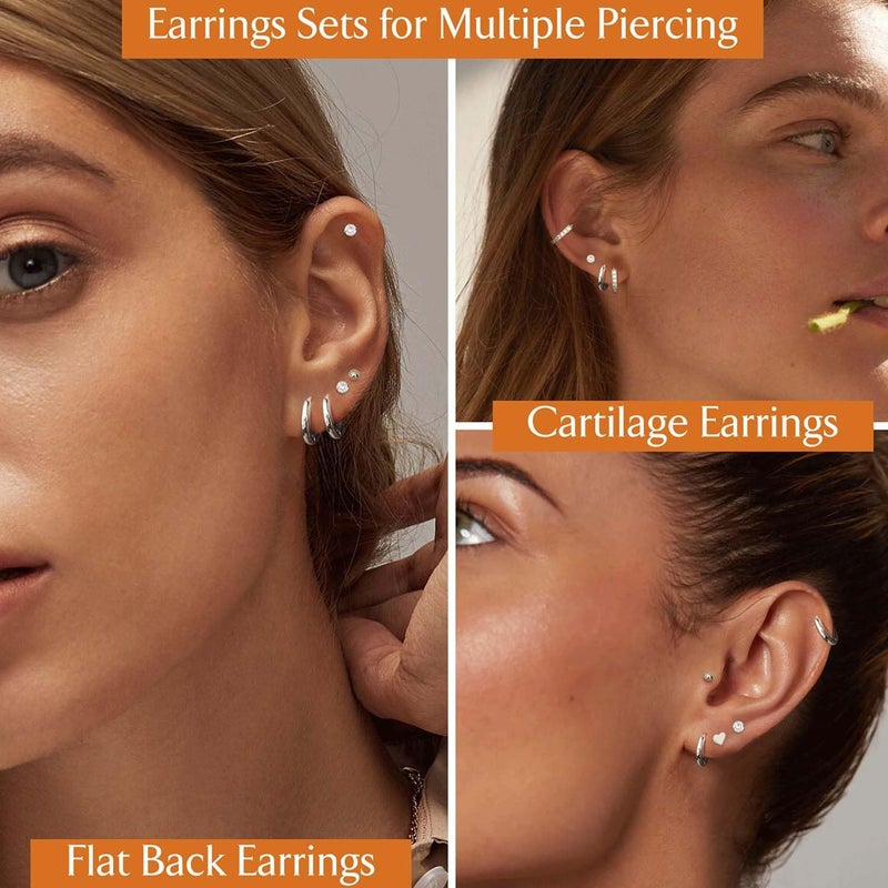 Jstyle Hypoallergenic 14K Gold Plated Flat Back Earrings for Women Men Surgical Stainless Steel Earrings for Sensitive Ears Small Stud Hoop Cartilage Earring Stack Set for Multiple Piercing Jewelry - Image 4